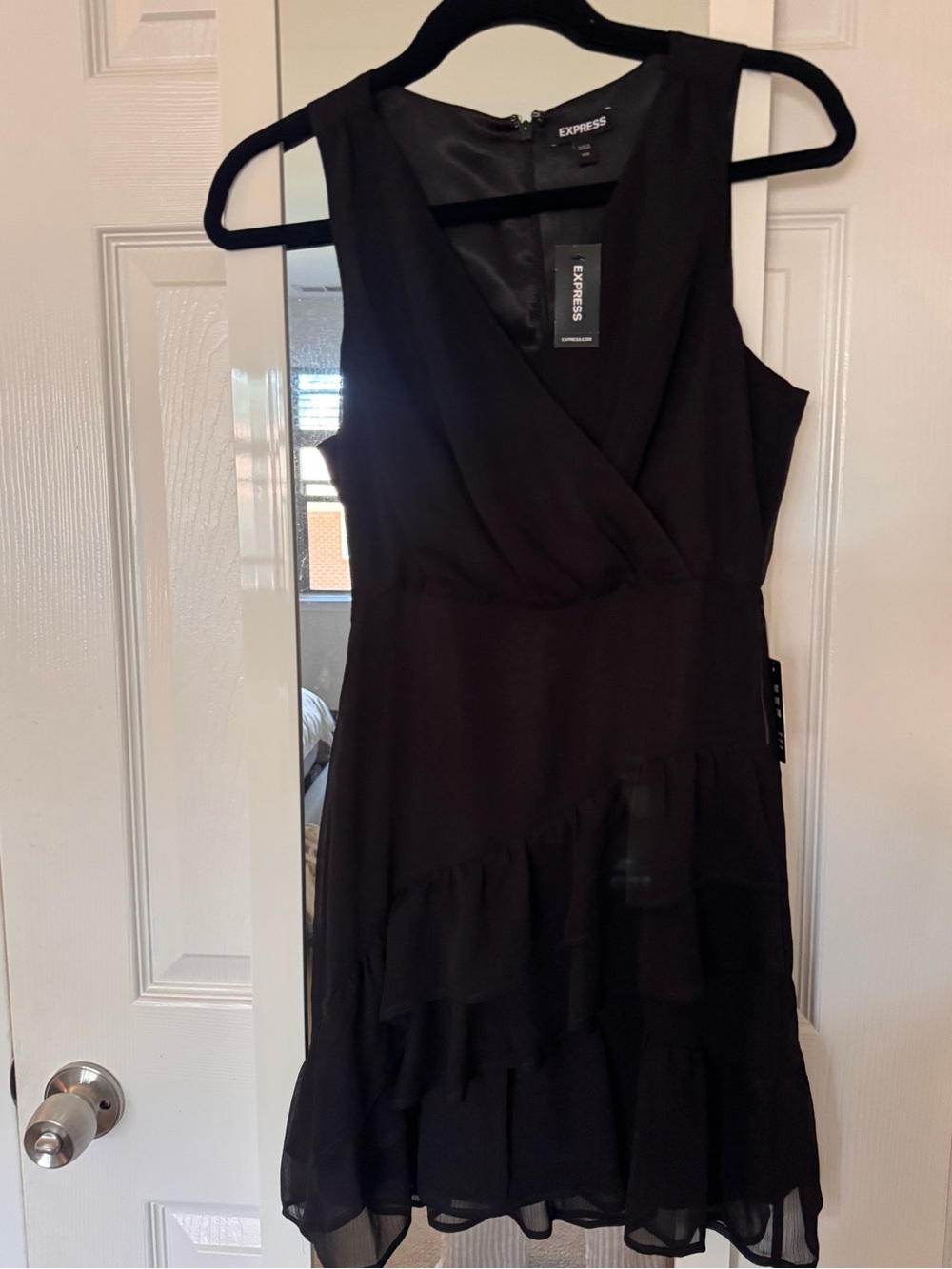 Express Black Asymmetrical Ruffle V-Neck Mini Dress